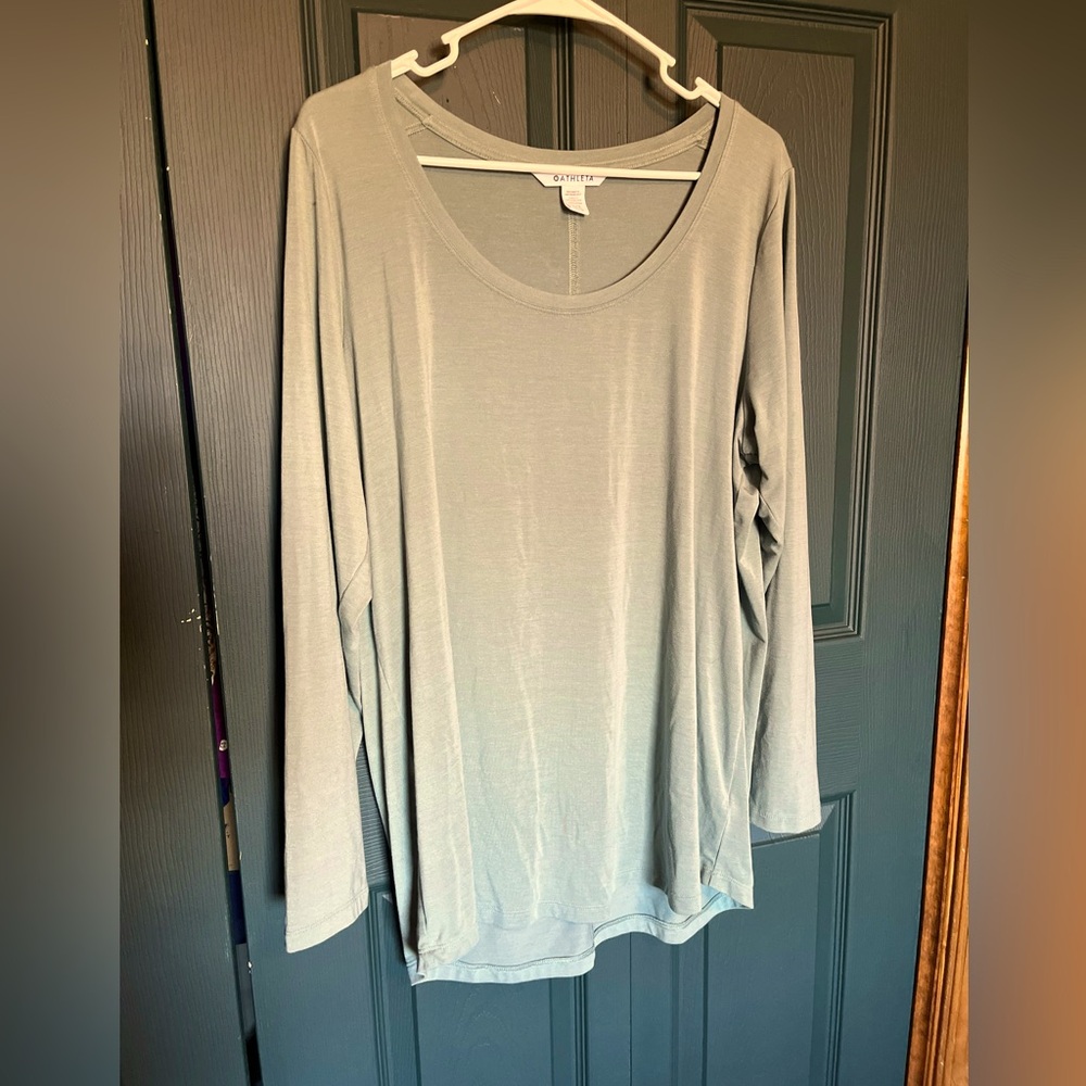 ATHLETA KNIT PULLOVER LONG SLEEVE SHIRT TOP TEE WOMENS LARGE BLUE-GRAY